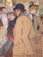 Альфред Ла Гинь в кабаре.  Картон, гуашь. 65,6х50,4см. 1894