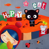 Картина продана. Веселый котик (акрил, холст, 50x50см)
